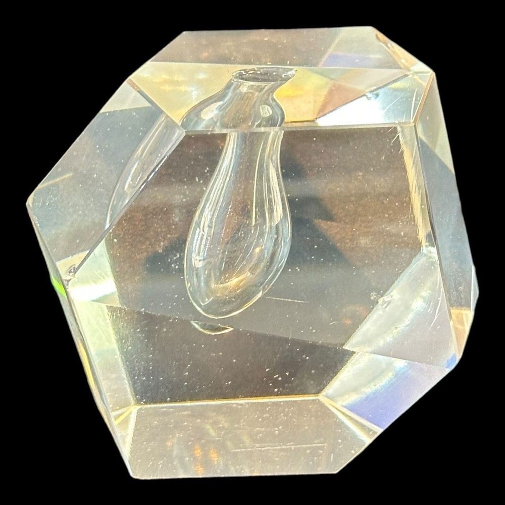 1960s Faceted Lead Crystal Pen Holder Bud Vase MCM Paperweight CHIPS READ VTG